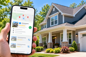 Google Local Services Ads concept showing local roofing and siding contractors in North Carolina search results